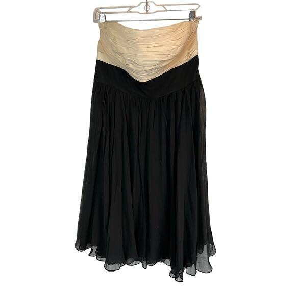 ECI New York Strapless Silk Cocktail Dress 14 Formal Prom Homecoming Cream Black - Picture 1 of 8